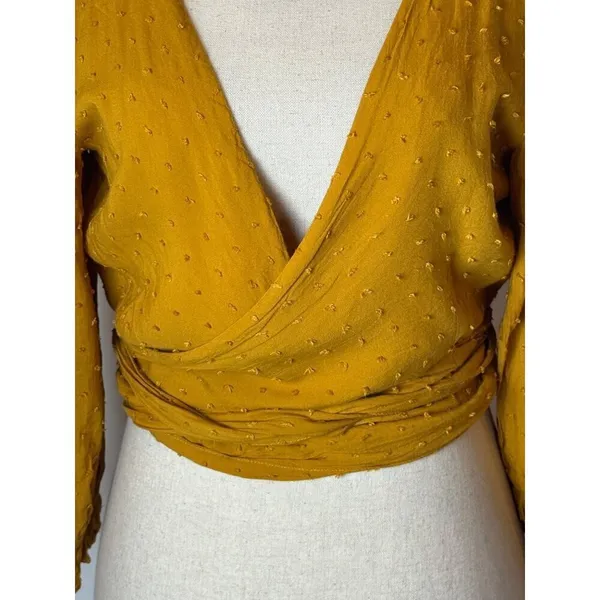 Auguste The‎ Label Shirt Women 4 Yellow Ocher Swiss Dot Frida Wrapped Blouse - Image 9