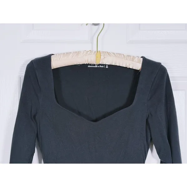 Abercrombie & Fitch Sweetheart Long Sleeve Bodysuit Medium Black Layer Minimal - Image 4