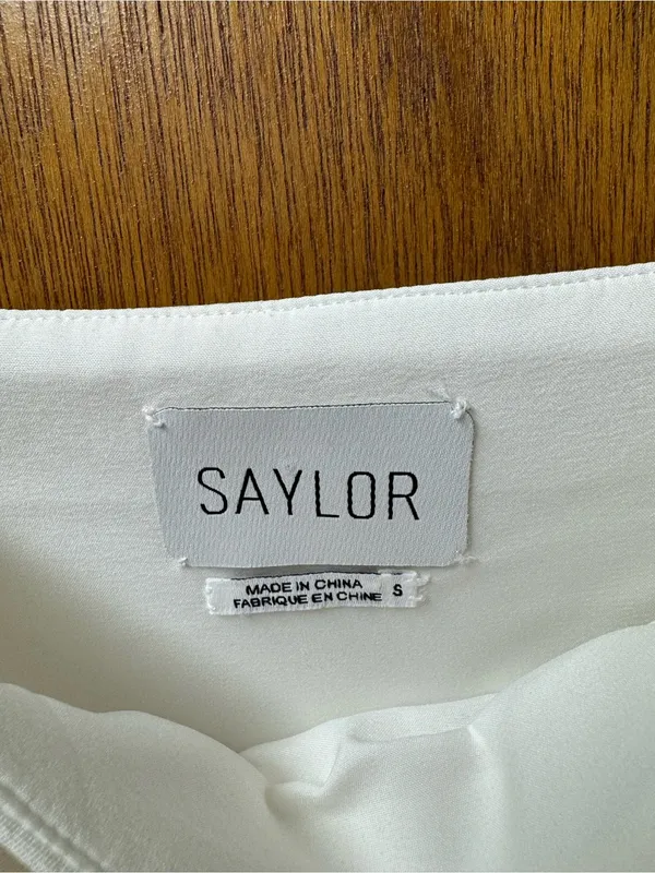 Saylor Caylin Sleeveless Feather Trim Hem Midi Dress White Small Bridal Wedding - Image 6