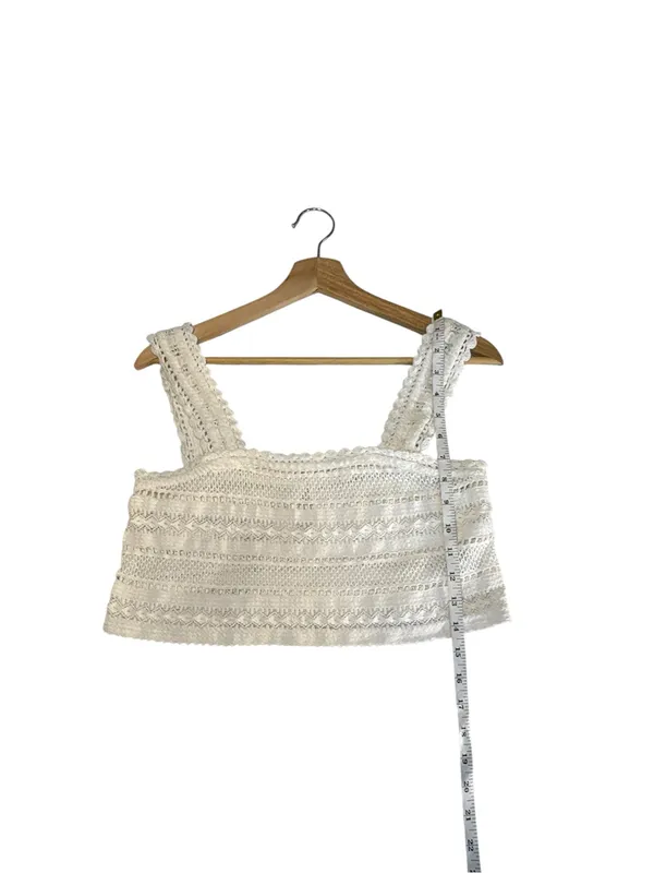 Aerie XS White Crochet Lace Crop Tank Top Square Neck Boho Festival Cottagecore - Image 9