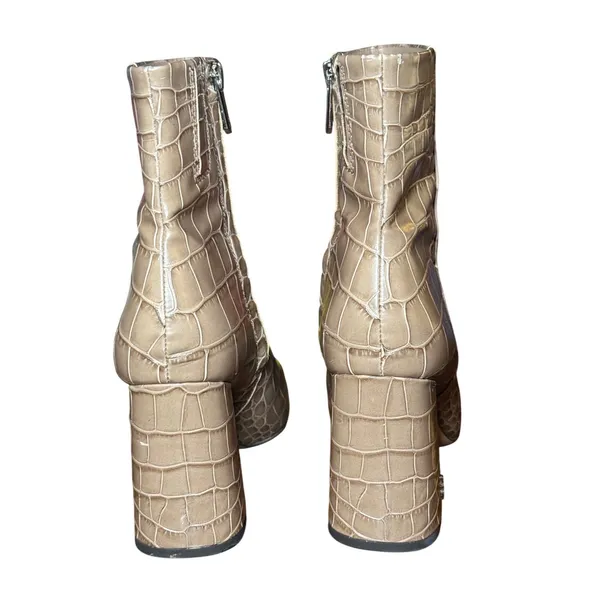 Sam Edelman‎ Codie Ankle Bootie Sesame Croc Embossed Square Toe Block Heel 7M - Image 7