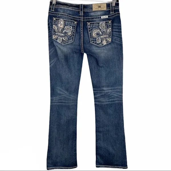 Miss Me Signature Bootcut Jeans Sz 30 Dark Wash Embellished Embroidered Y2K - Image 3