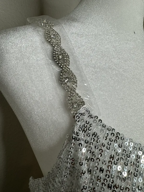 Silver Sequin Cowl Neck Mini Dress Sz M - Image 9