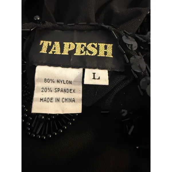 Tapesh Black Sheer Mesh Beaded Sequin Long Sleeve Bodysuit Large Vintage whimsig - Image 7