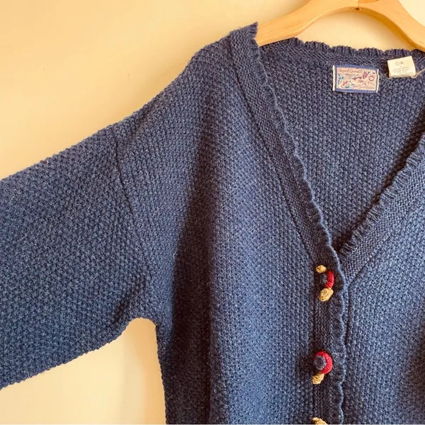 April Cornell Vintage Wool Cardigan Knit Sweater Blue Button Front sz L - Image 5