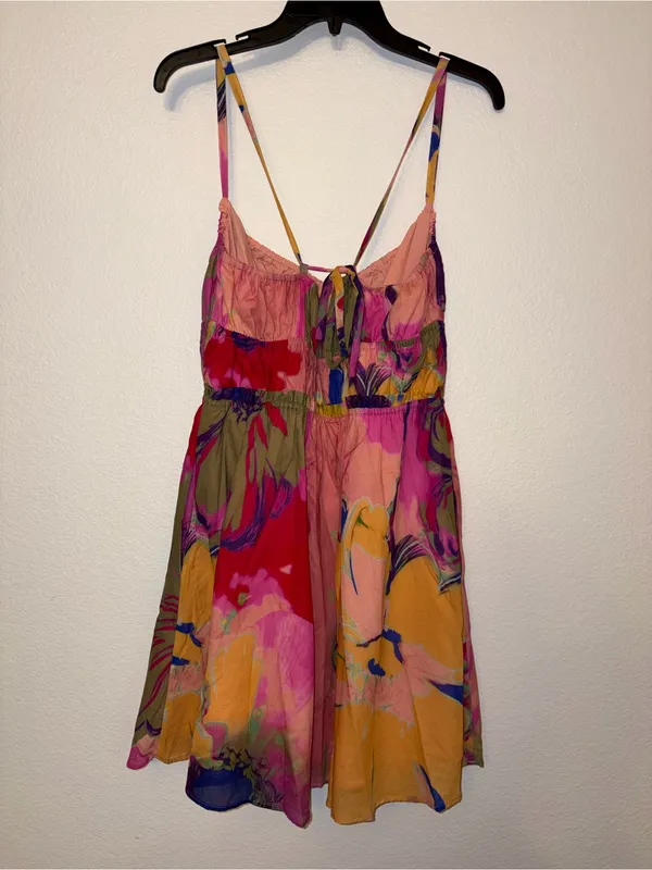 NWT Steve Madden Floral Mini Dress Medium Spaghetti Strap Tie Bust Tropical - Image 3