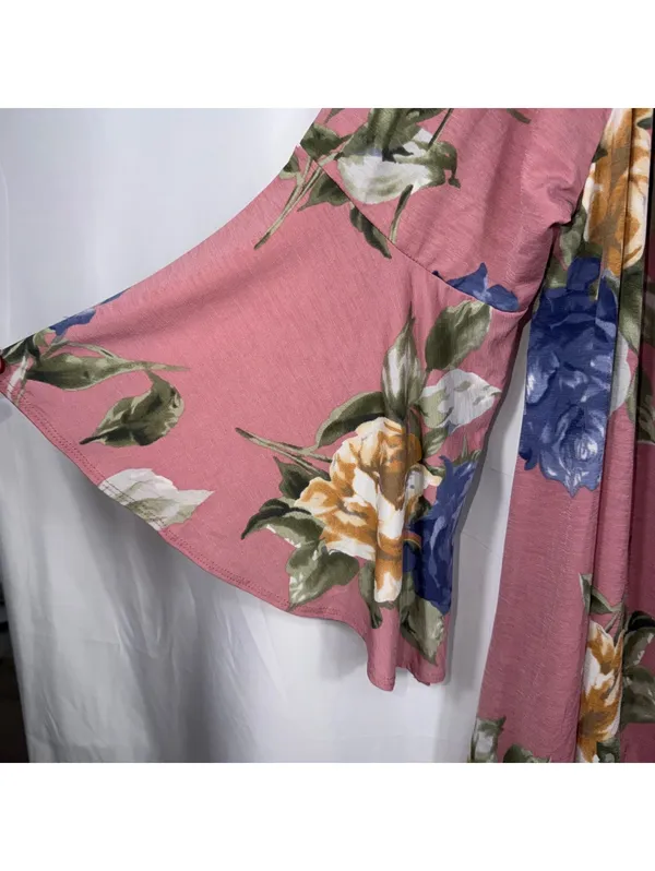 Emerald Floral Peasant Top 3X Pink Blue Boho - Image 5