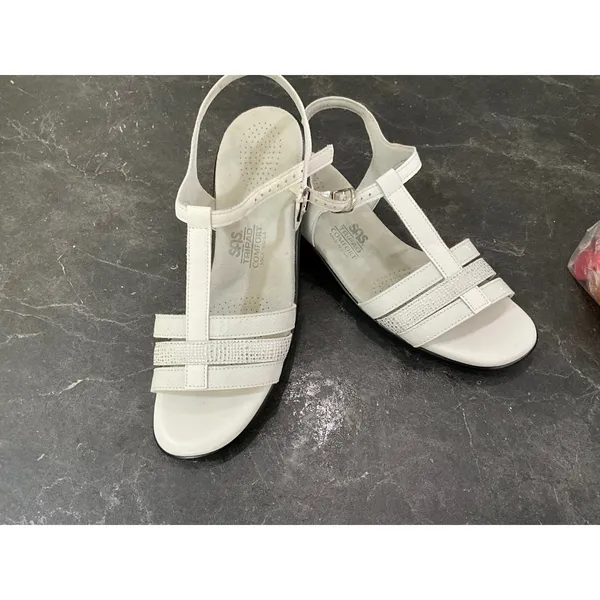 SAS Tripad Comfort Womens‎ White Leather T-Strap Wedge Sandals Made in USA 8.5M - Image 6