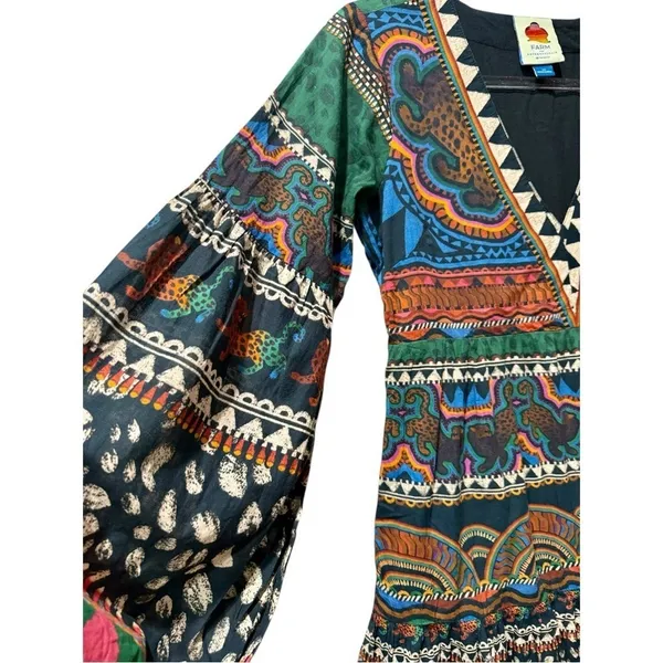 FARM Rio Safari Tiger Printed V-Neck Tunic /‎ Flowy Mini Dress Size Small - Image 7
