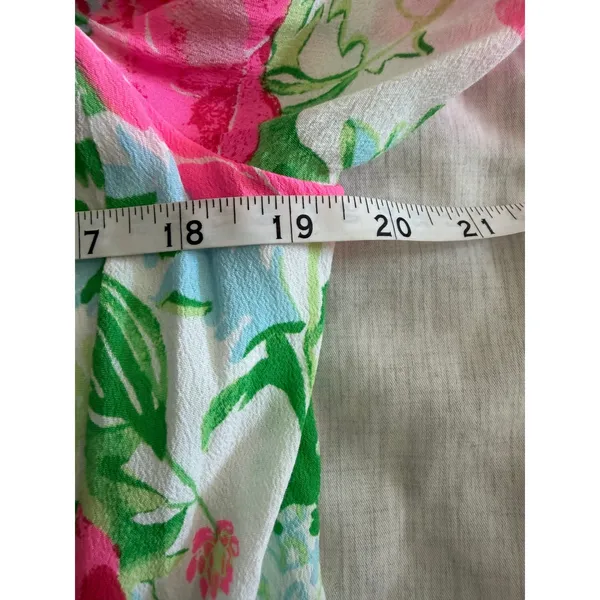 Lilly Pulitzer Shirt Dress Womens 10 Pink Green Floral Puff Sleeve Button Front - Image 9