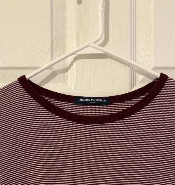 Brandy Melville Maroon Striped Top - Image 4