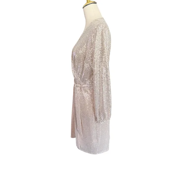 JM Studio‎ by John Meyer Metallic Sequin Wrap Dress Gold Size 14 Long Sleeve - Image 4