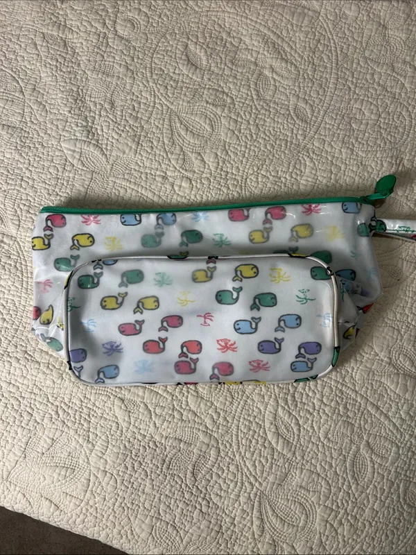 Roller Rabbit Multicolor Whale Print Cosmetic Pouch with Green Zipper - Image 2