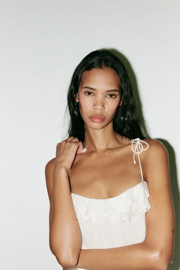 Zara White Ruffled Tie-Shoulder Bohemian Lace Trim Mini Dress - Image 8