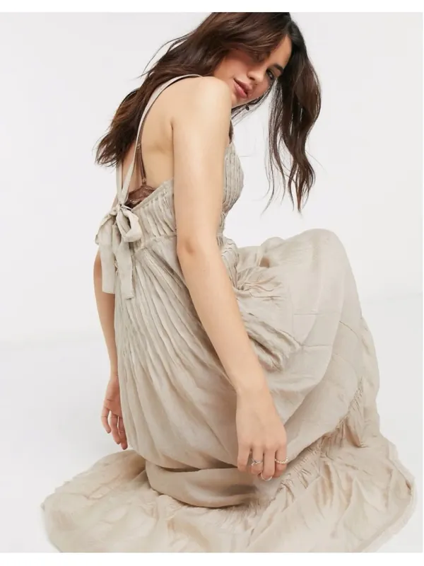 Free People Frankie Pintuck Maxi Dress Sand Women’s S Prairie Boho Western Lagen - Image 6