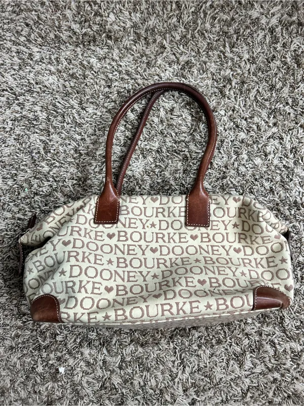 Dooney & Bourke Tan Logo Canvas Vintage Shoulder Bag Heart Star Detail - Image 2