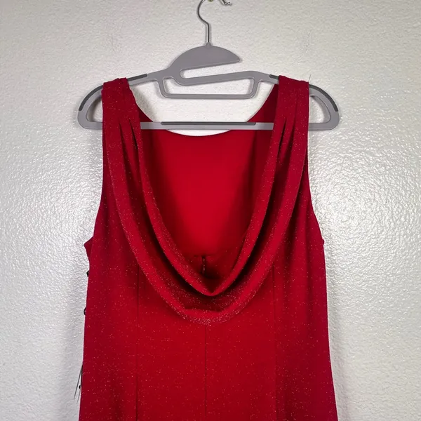 Adrianna‎ Papell Metallic Knit Cowl Back Gown True Red Womens 14 NWT - Image 4