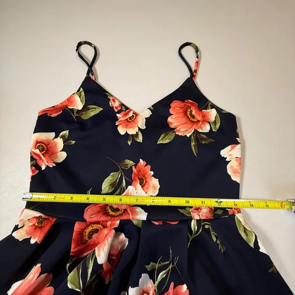 Monteau Los Angeles Navy Floral‎ Spaghetti Strap Fit & Flare Mini Dress Medium - Image 9