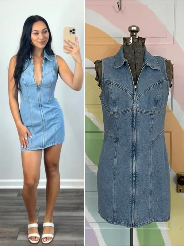 GRLFRND Denim Selena Cotton Zip Front Western Corset Mini Dress Sz S 🧡🎀 - Image 3