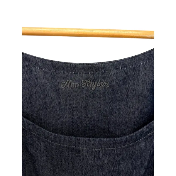 Ann Taylor Womens 12 Dark Wash Denim Belted Sheath Dress Gold Zip Pockets 228683 - Image 3