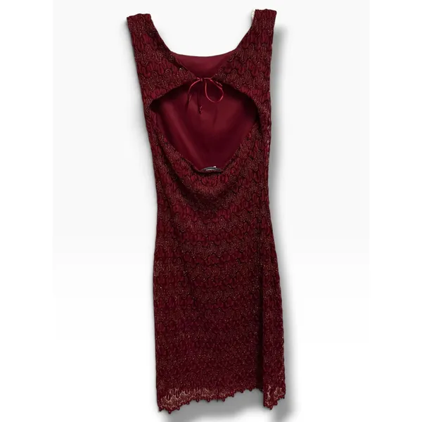 Gossip Y2K Dress M Burgundy Metallic Lace Open Back Mini Cocktail Party Retro - Image 3
