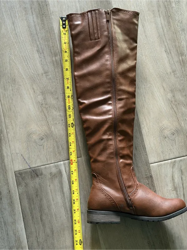 Faux Leather Over-the-Knee Riding Boots Brown with Buckles. - Image 12