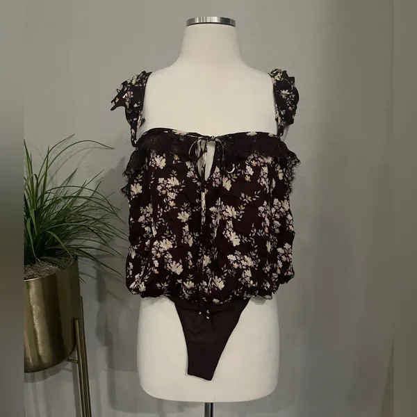 NWT Free People Take It Away‎ Thong Bodysuit in Chocolate Merlot Sz Medium $68 - Image 5