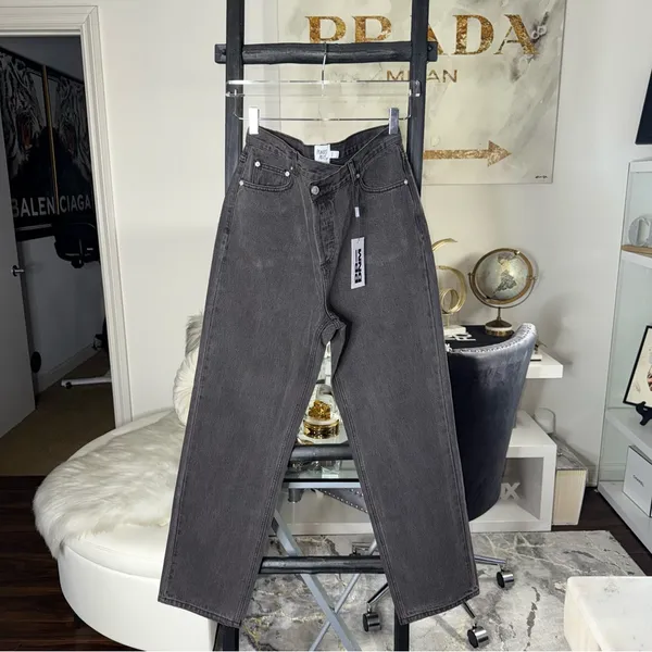 Princess Polly Holly Asymmetric High Rise Straight Leg Black Denim Jeans New - Image 4