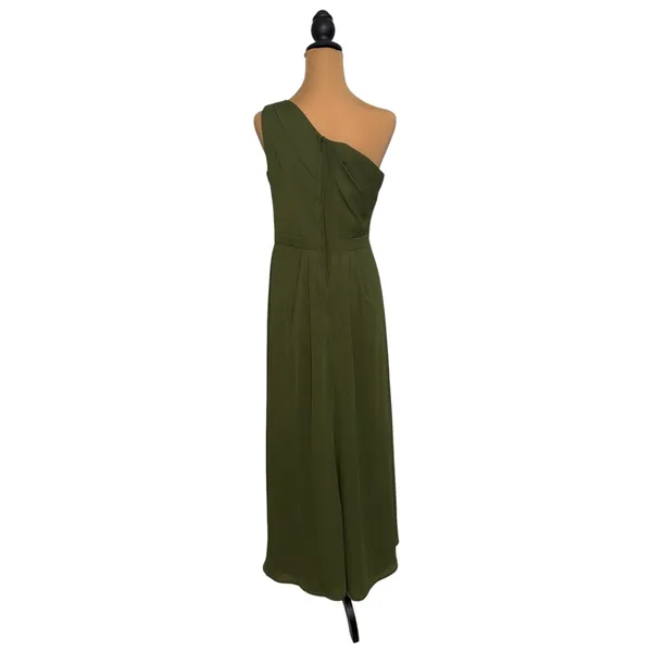 DB Studio Celebrate Olive Green One Shoulder Maxi Dress Pleated Slit F19952 4 - Image 4