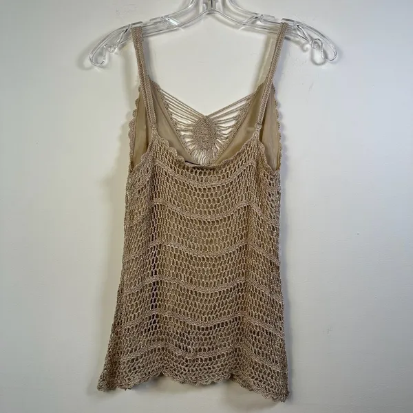 SayWhat? Womens Crochet Knit Camisole‎ Gold Beaded V-Neck Lined Tank Top Large - Image 8