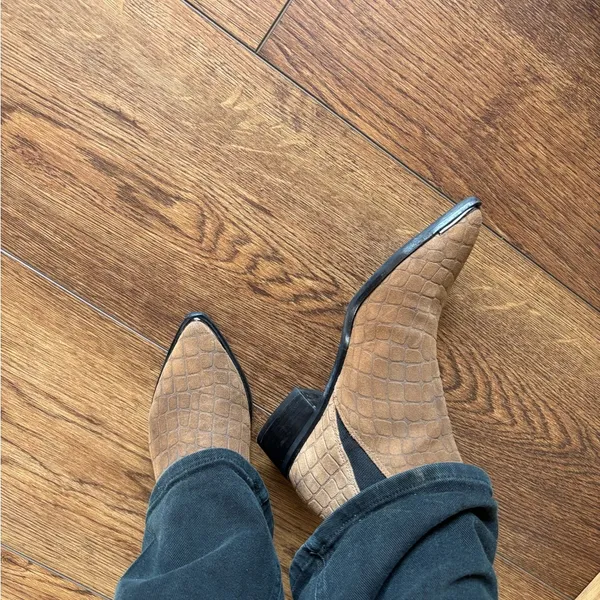 Brown Crocodile-Patterned Marc Fisher Ankle Boots - Image 8