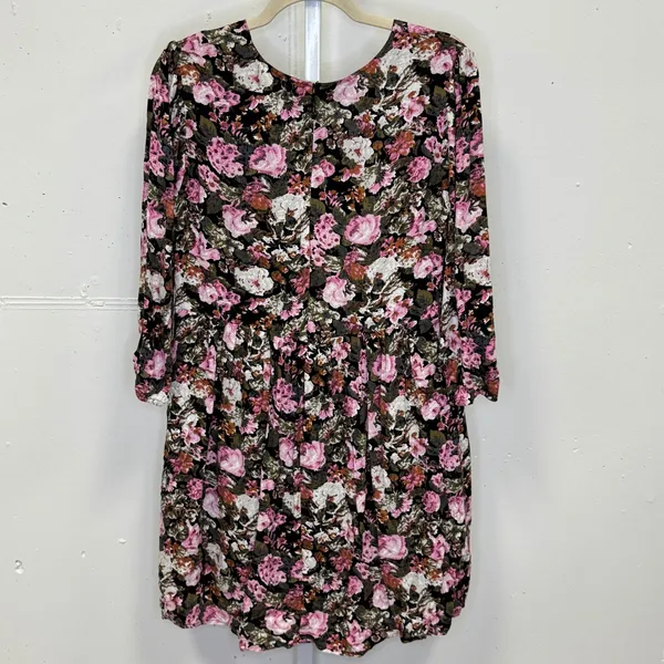 Saltwater Luxe Pink Floral V-Neck Mini Dress‎ Long Sleeve Rayon Medium Boho - Image 2