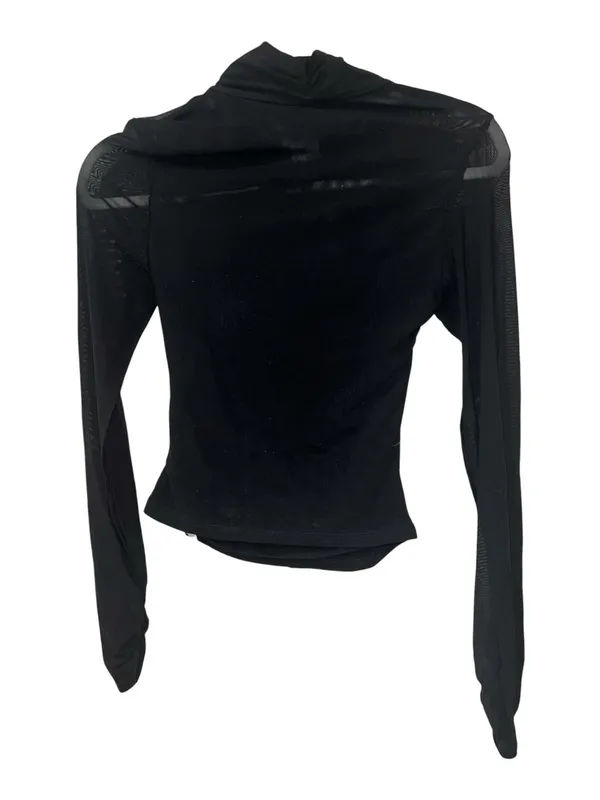 Commense Black Mesh Ruched Cross-Halter Long Sleeve Top NWT Size Small - Image 3