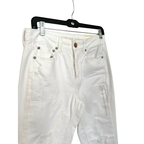 AMERICAN EAGLE Hi-Rise Tomgirl Denim‎ Jeans Size 6 Long White Distressed NEW - Image 2