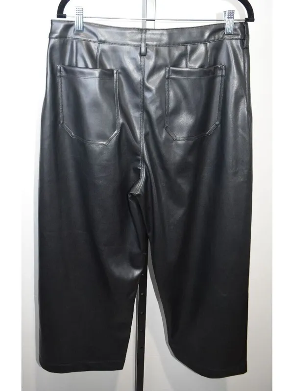 CeCe Black Faux Leather Wide Leg Pants Size L - Image 3