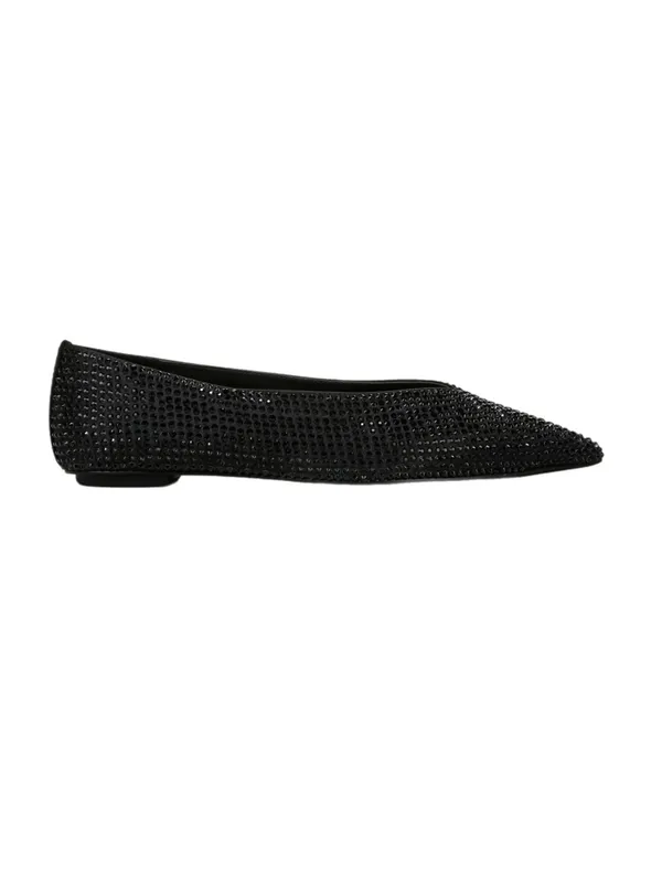 Sam Edelman Nita Pointed Toe Flat Black Satin Studded Sz 7 New In Box Dust Bags - Image 2
