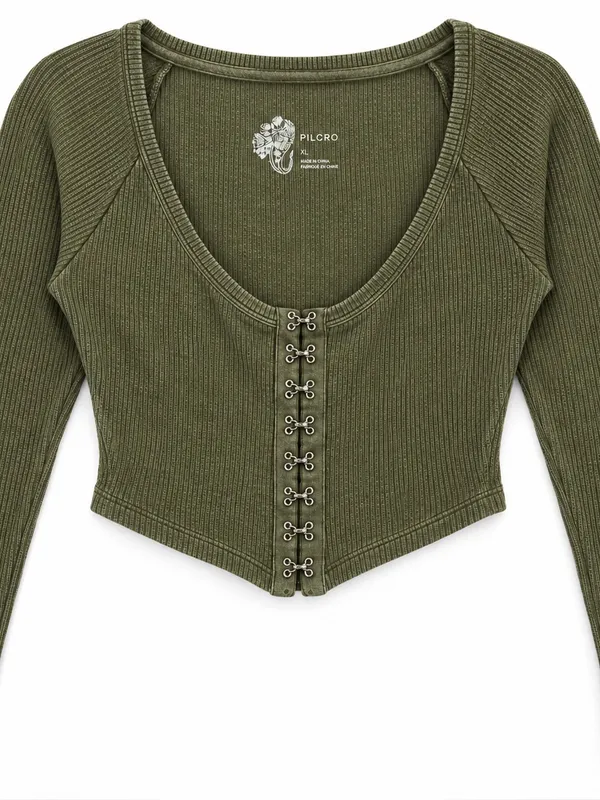 Anthropologie Pilcro Cropped Cardigan Womens XS Moss Green NWT Hook Front Ribbed - Image 4