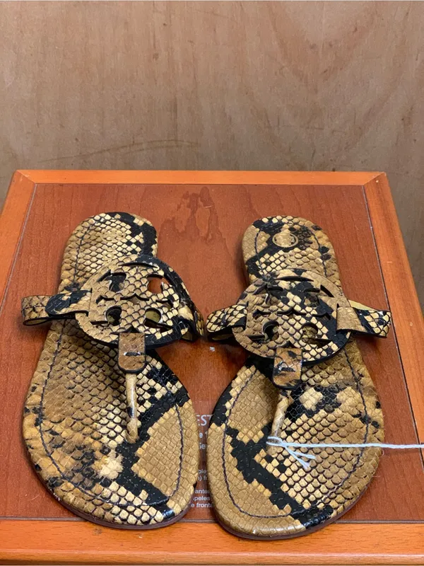 Tory Burch Brown Snake-Print Stamped Slip On Thong Sandals Size-6.5 Resort Glam - Image 3