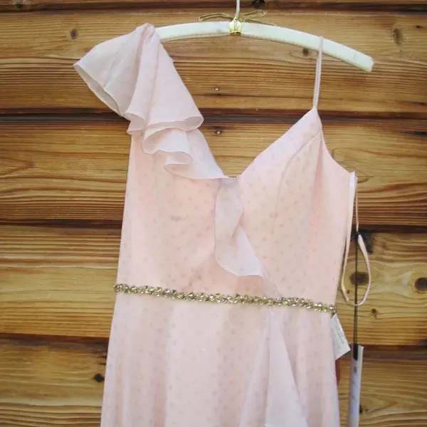NWT Mac Duggal POLKA DOT ASYMMETRICAL RUFFLE GOWN Pink Size 0 - Image 8