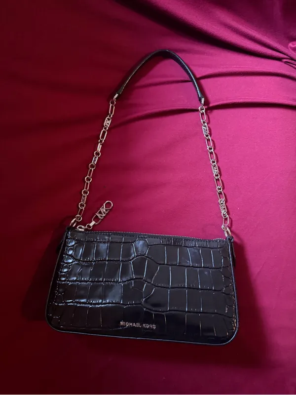 Michael Kors Black Croc-Embossed Shoulder Bag with Chain Strap - Image 4