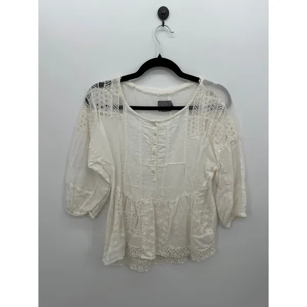 Vanessa Virginia Anthropologie White Lace Patchwork Boho Blouse XS Cottagecore - Image 2