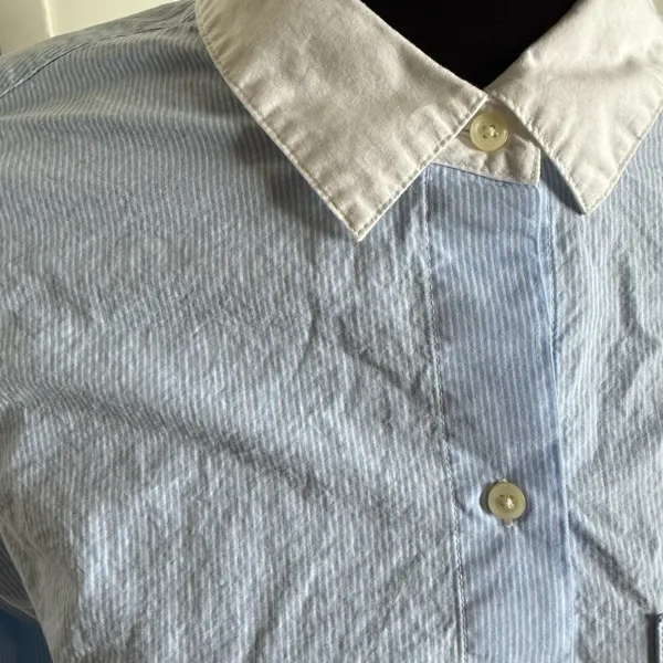 5/$35 ‎ Old Navy Womens Shirt Sz S The Boyfriend Blue White Pinstripe Dress - Image 8