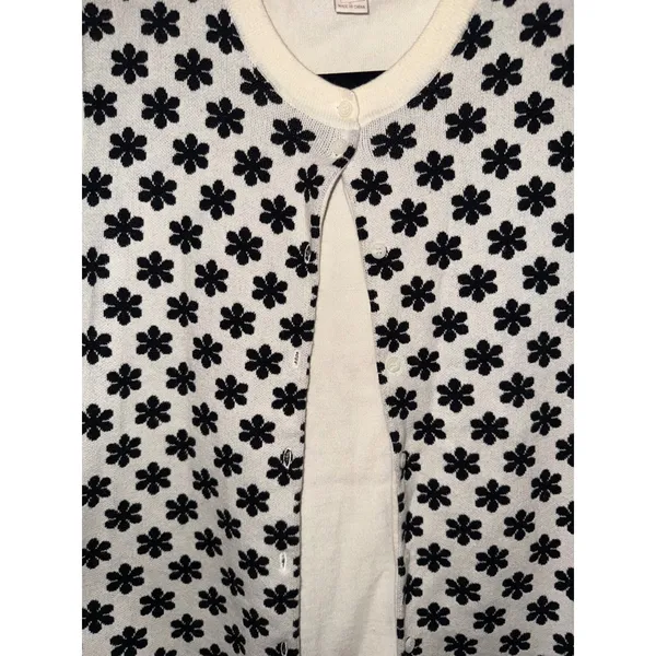 J.Crew The Caryn Cardigan Womens M Cream Black Floral Button Front Knit Preppy - Image 3