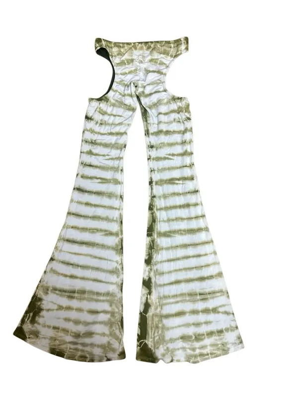 OMIGHTY Tie Dye Cutout Flare Pants & Top Set Y2K Rave Festival Green Size S - Image 2