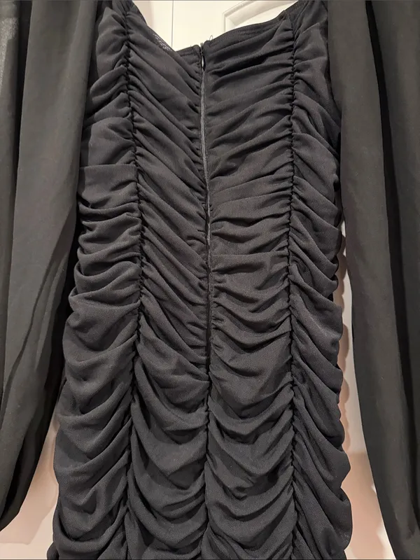 Princess Polly Black Ruched Long-Sleeve‎ Mini Dress 8 - Image 4