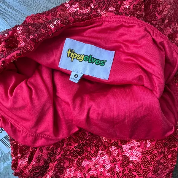 NEW Tipsy Elves Red Sequin High Waisted Leggings Sm Sparkly Rave Holiday Party - Image 5