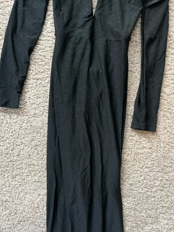 Glamorous in Glitter Black Long Sleeve Backless Maxi Dress Lulus - Image 6