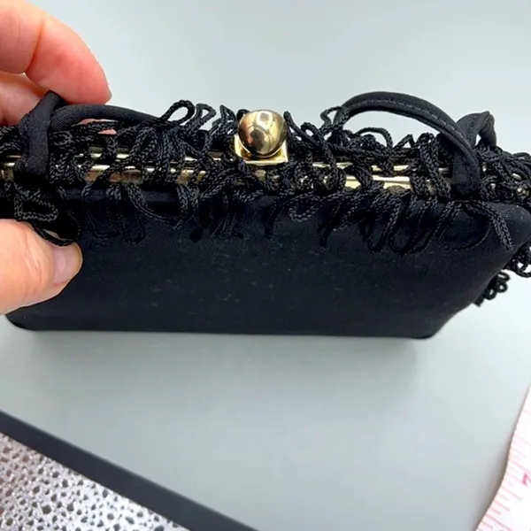 Vintage Black satin fringe bag. - Image 3