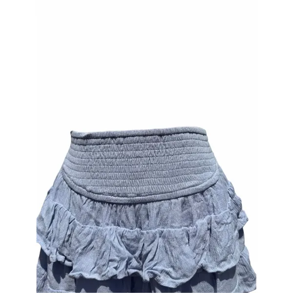 Hollister Tiered Ruffle Mini Skirt Blue Gray Medium Smocked Waist Boho Coquette - Image 4