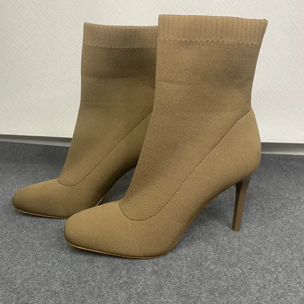 INC‎ Knit Sock Boots Women's Stiletto Heel Pull On Ankle Chic Taupe 8.5M EUC - Image 2